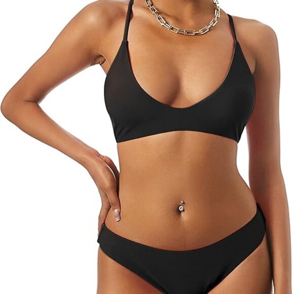 ZAFUL Women's Tie Back Padded High Cut Bralette Bikini Set Two Piece Swimsuit - Picture 3 of 5